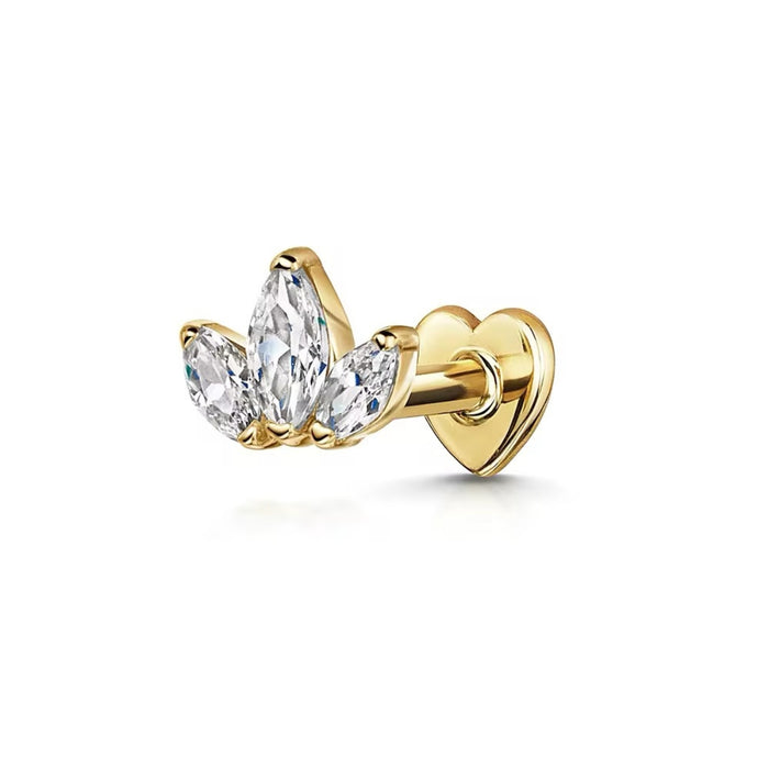 Lotus Heart Flat Back Stud
