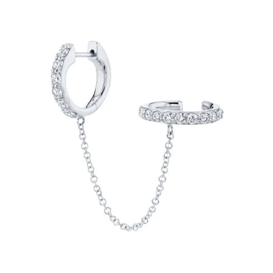 Zirconia Hoop & Ear Cuff Chain