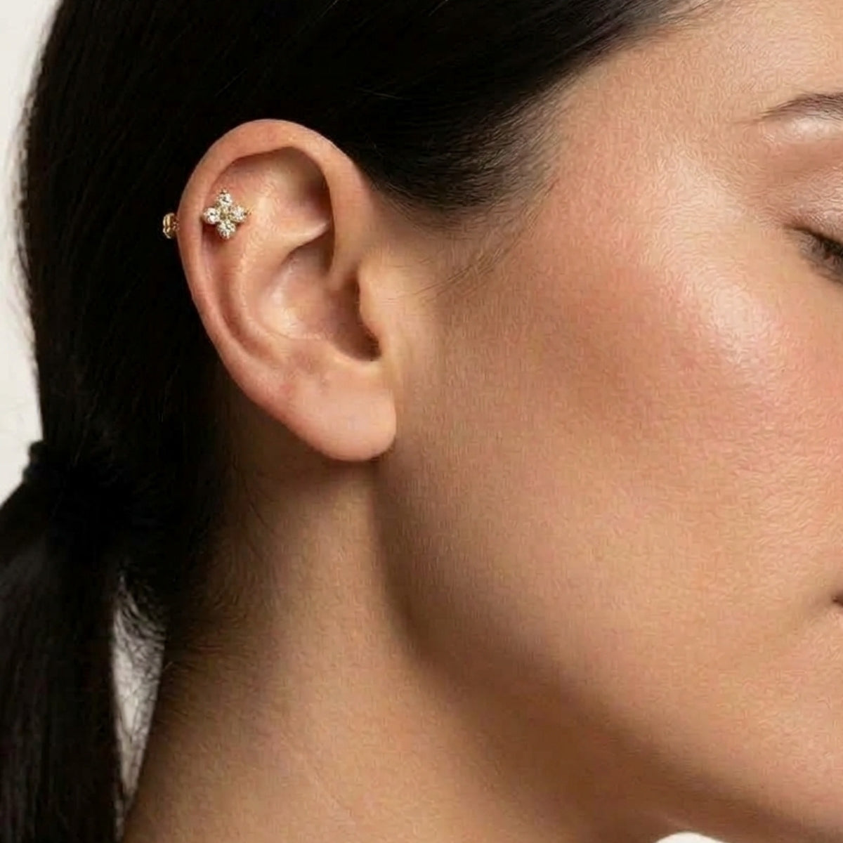 Clover & Zircon Reversible Flat Back Stud