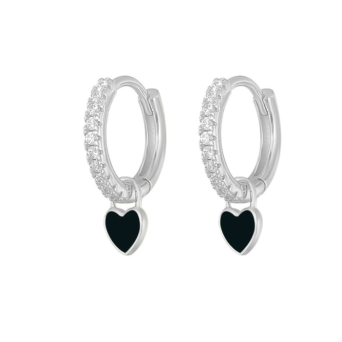 Black Enamel Heart Hoops