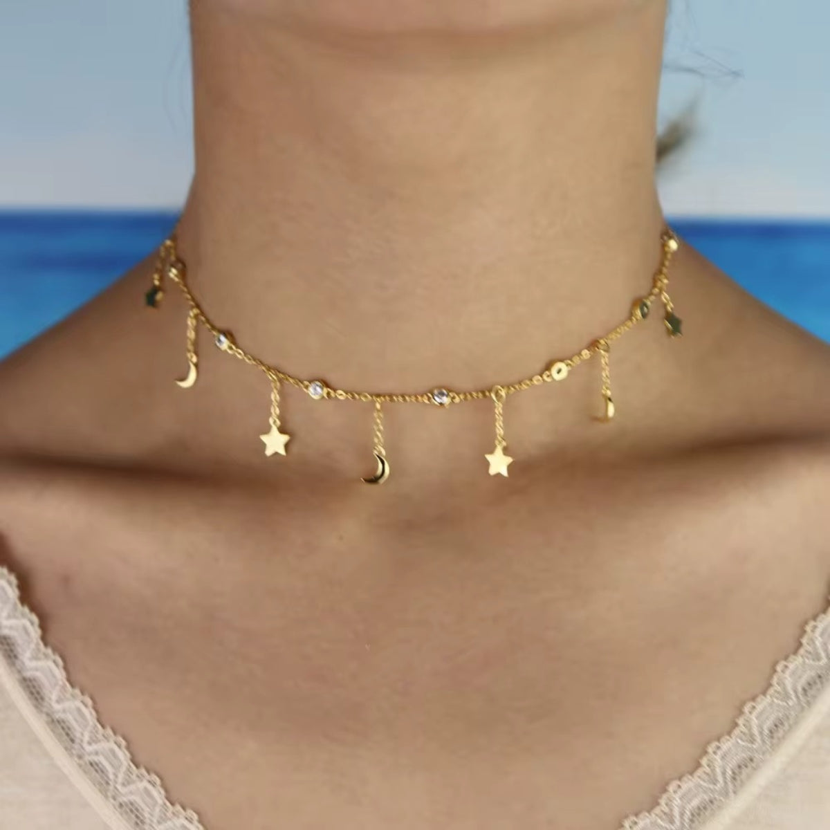 Celestial Drop Choker Necklace