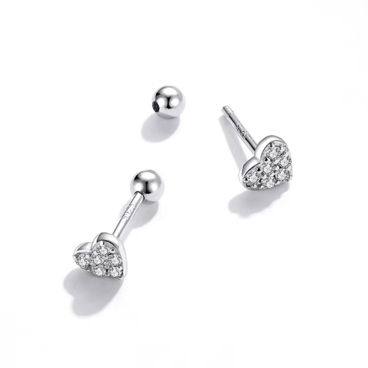 Sparkle Heart Ball Screw Back Stud
