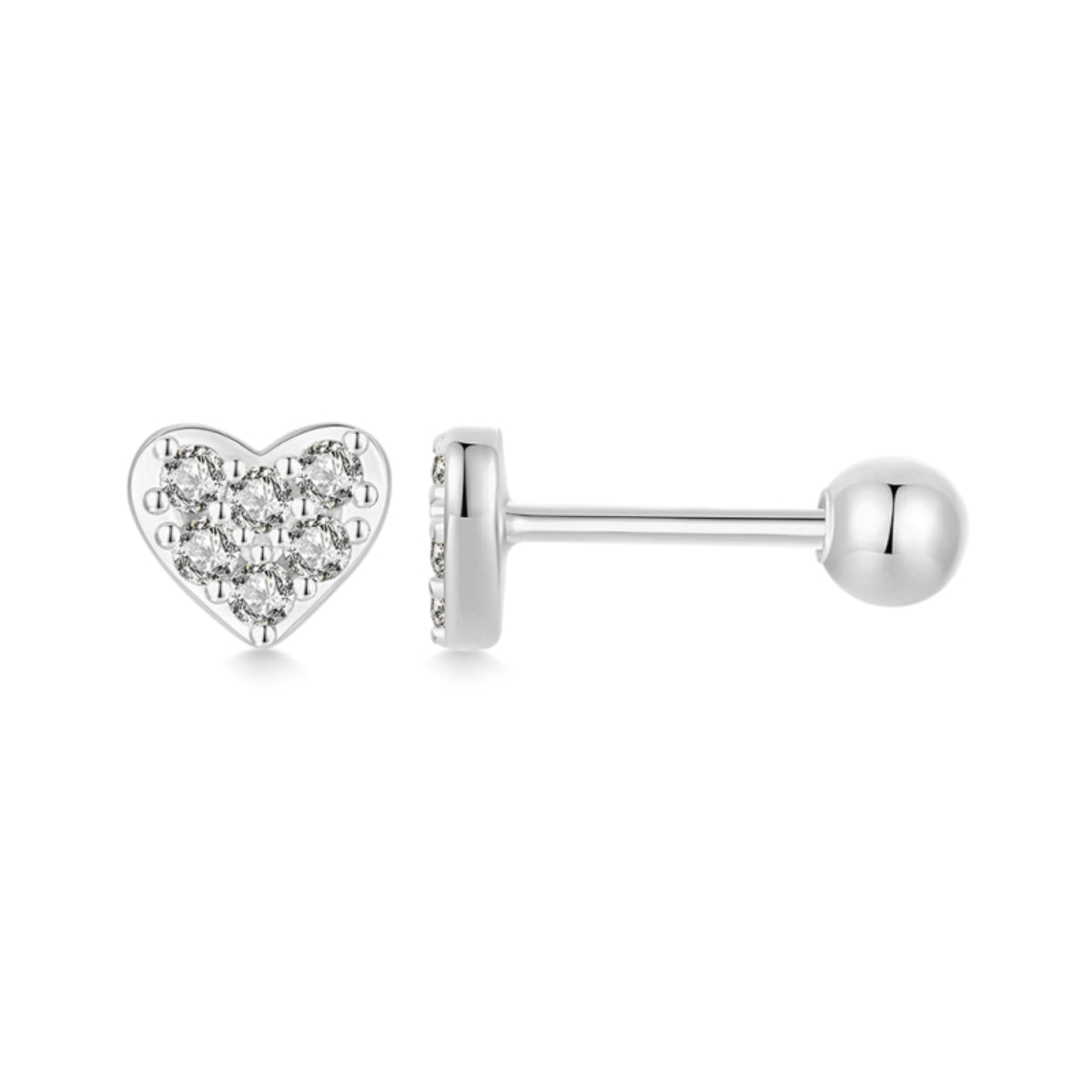 Sparkle Heart Ball Screw Back Stud