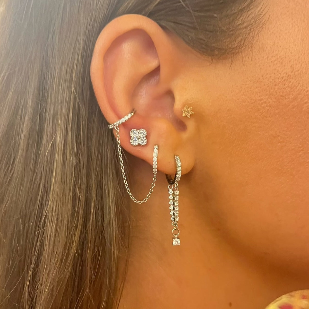 Zirconia Hoop & Ear Cuff Chain