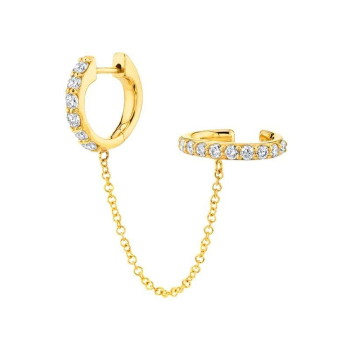 Zirconia Hoop & Ear Cuff Chain