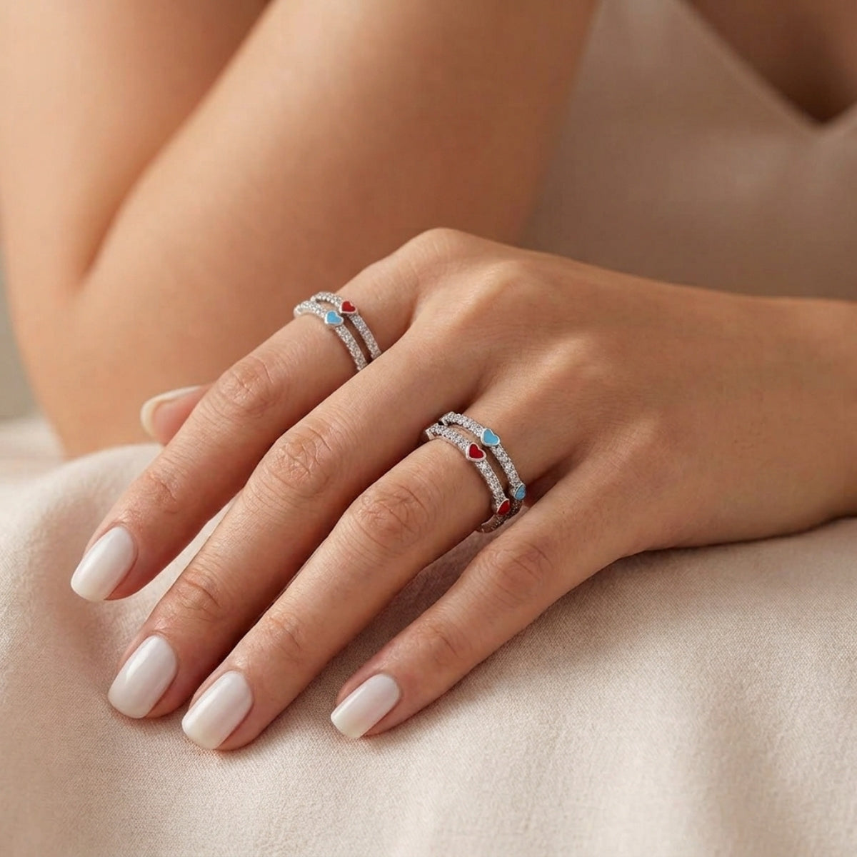 Enamel Hearts Ring