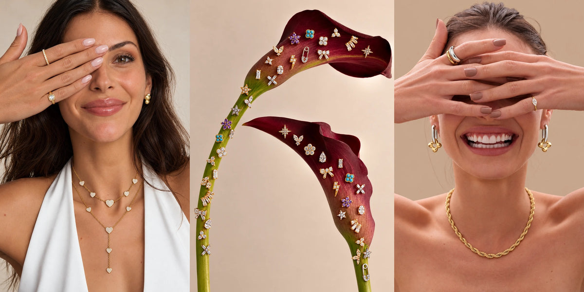 Hearts necklace, calla lily and rope chain model